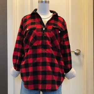 Red plaid pullover